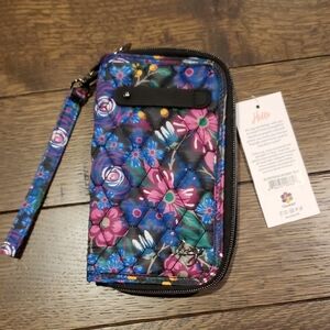 NWT Lug Super Tram In Whimsy Black Floral Patterned  Wallet Wristlet